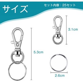 Set of 25 Keychains, Metal Fittings, Double Ring, Key Holder, Swivel Hook, One-Touch Removal, Flat Key Ring, Double Ring Included, Key Ring, DIY Crafts, Silver Color