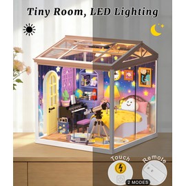 BeepZipp Starry Night Bedroom Miniature House Kit, DIY Space-Themed Dollhouse with Dustproof Sliding Doors & Roof, Tiny Room Building Model Kit for Adults & Teens, Creative Craft Gift for Space Lovers