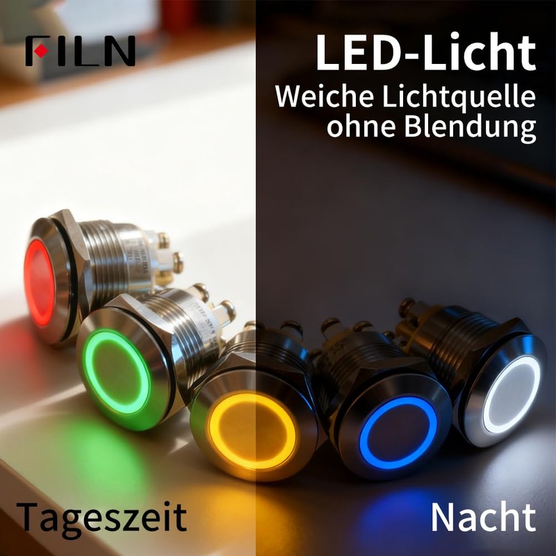 FILN Moment Push Button 19 mm IP67 Stainless Steel Waterproof