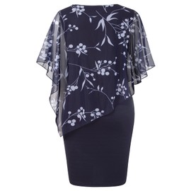 SeSe Code Dresses for Women 2025 Elegant, Summer Wedding Guest Mesh Cape Overlay Bodycon Knee Length Party Cocktail Formal Pencil Dress Navy Blue M