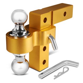 Auto Dynasty Compatible with 2 inches Receiver Aluminum 6 inches Drop/Raise Adjustable Dual Ball Trailer Tow Towing Hitch (Gold)