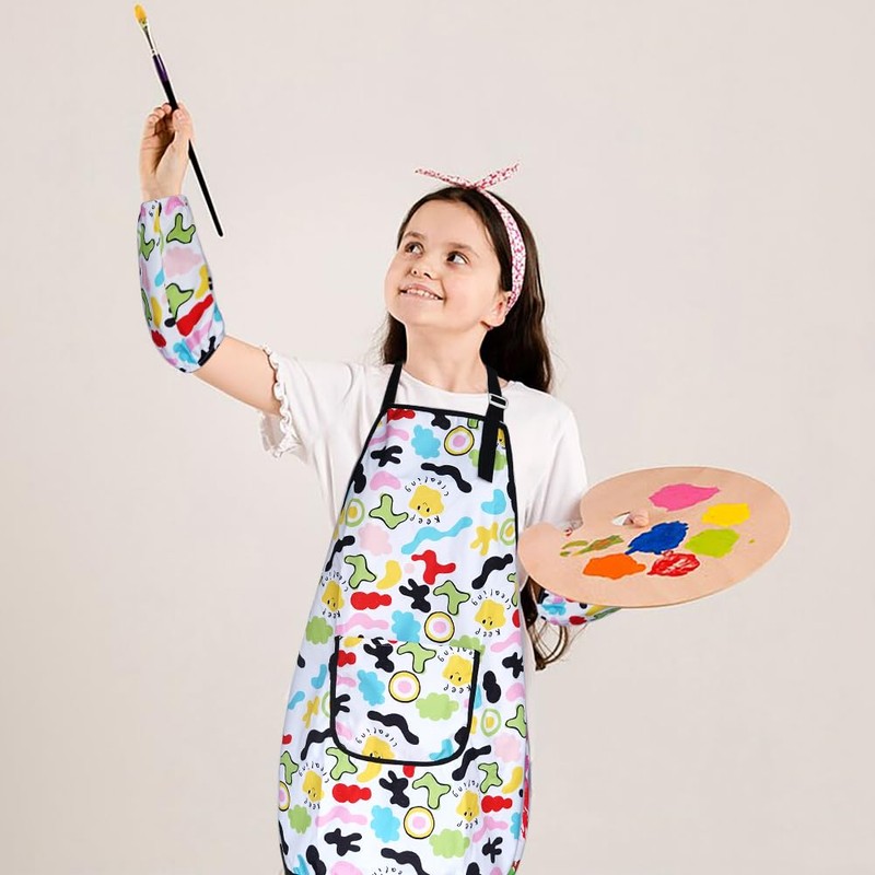HIQUACC Kids Art Apron Set with 2 Detachable Sleeves Waterproof