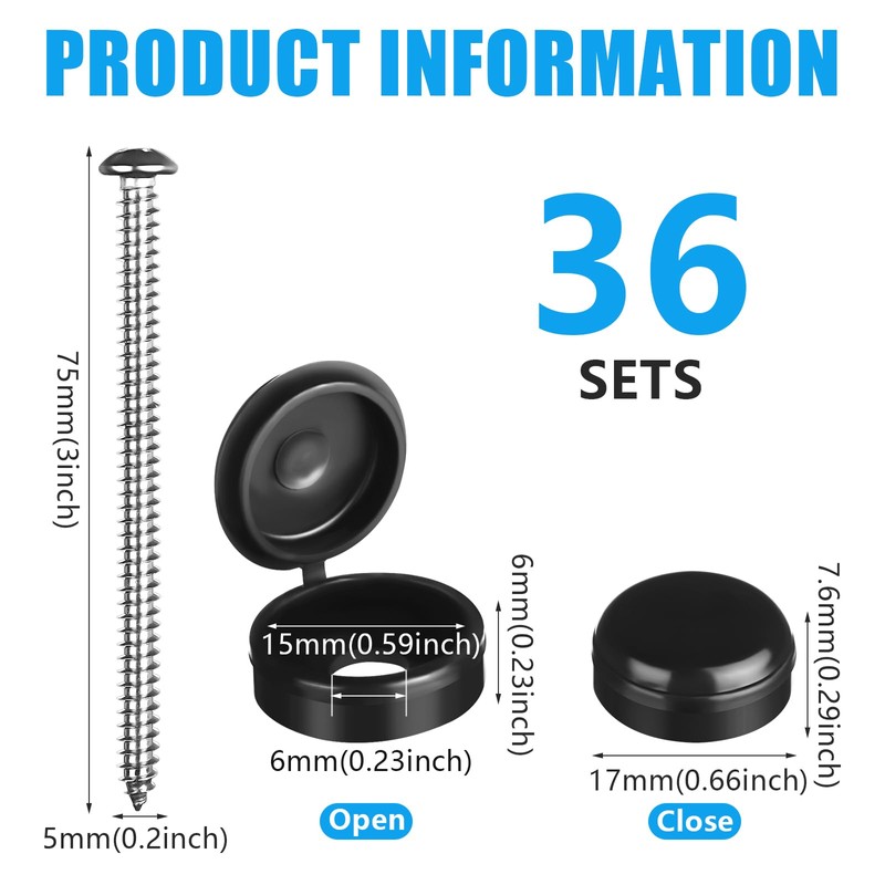 Shknldzsm 3 Inch Shutter Screws and Caps Hinged Screw Covers