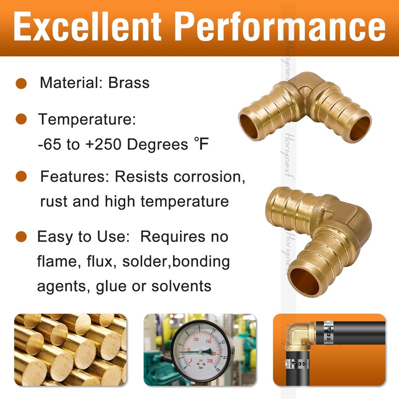 Horiznext 1/2 inch pex elbow fitting, brass coupling adapts water
