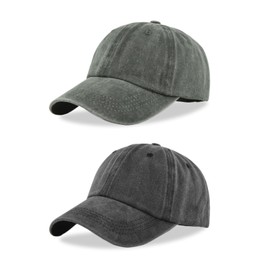 FUIPVGI Washed Cotton Baseball Cap for Men Women Solid Color Adjustable Baseball Caps Dad Hat for Men Accessories Vintage Cap in Black and Green Everyday, Black, Army Green