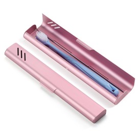 Travel Toothbrush Case, Portable Toothbrush Holder, Durable Aluminum Toothbrush Storage Box, Small Breathable Manual Toothbrush Container for Traveling, School, Camping, Business Trip - Pink