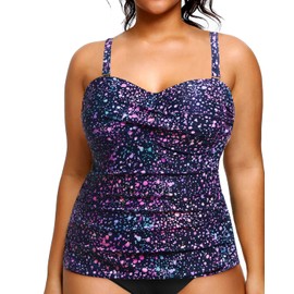 Aqua Eve - Parte superior tankini de talla grande, solo bandeau para nadar, sin tirantes, Púrpura (Purple Dot), 18 Plus