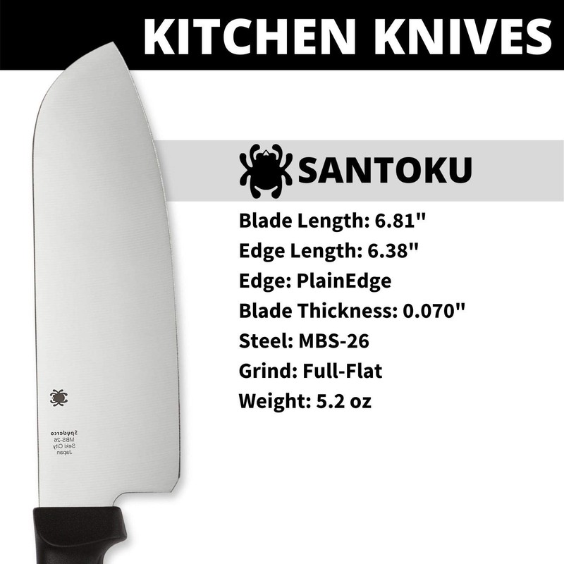 Spyderco Santoku Kitchen Knife with 6.8" MBS-26 Stainless Steel Blade