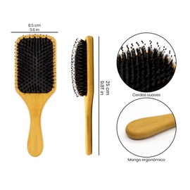 EcoGreen® - cepillo cuadrado + MINI ovalado fabricados de Bambú con cerdas naturales de Jabalí, estimula el foliculo piloso y promueve el crecimiento del cabello.