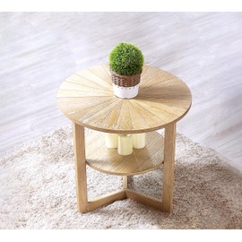 DS-HOMEPORT Round End Table, 2 Tier Circle Sofa Side Table with Storage, Round Rustic Natural Wood Nightstand, Solid Bedside Table for Living Room, Bedroom, Office