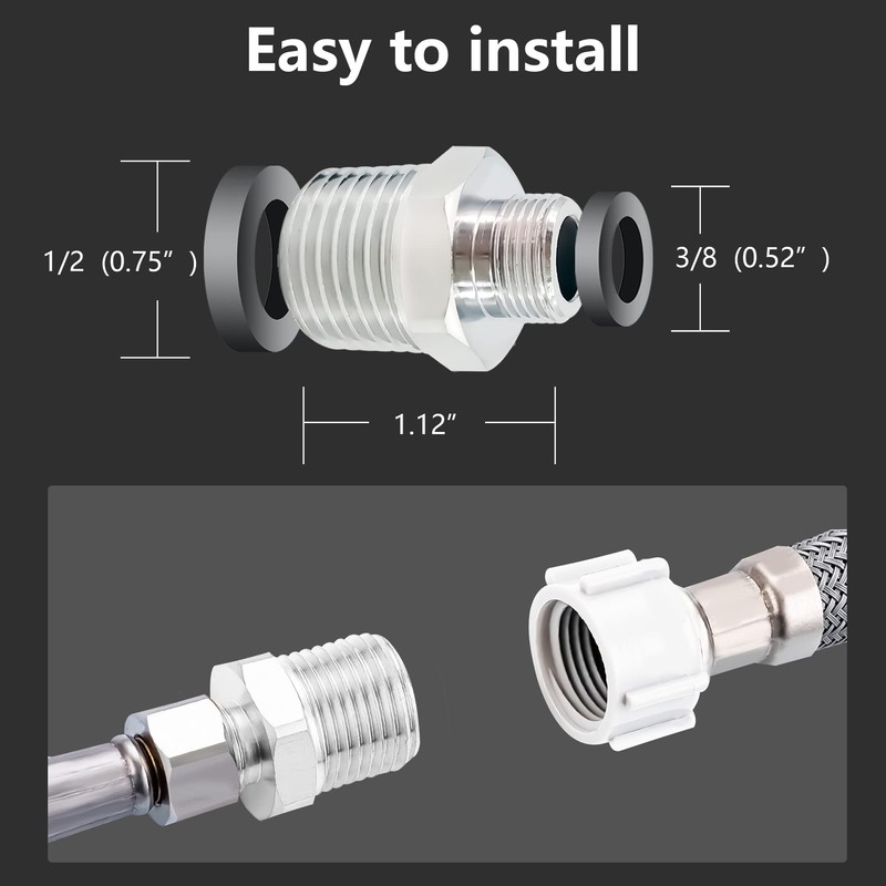 1/2 to 3/8 Reducer Faucet Adapter,Brass Water Pipe Connector 3/8