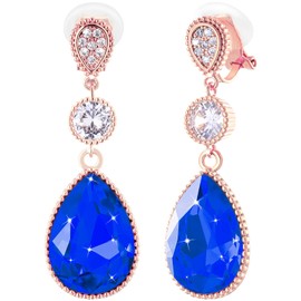 arete colgantes de vidrio con clip para mujer, hechos a mano, hipoalergénicos, chapados en oro rosa de 14 quilates, piedra natal redonda grande, Oro amarillo, cristal