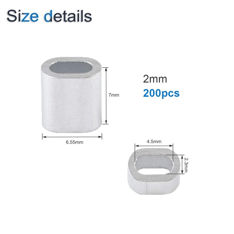 INCREWAY 200pcs M2 Aluminum Sleeves Clip Single Oval Hole Cable