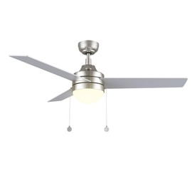 52 Inch Silver Pull Chain Ceiling Fan with Light, 3-color LED Light Adjustable, 5 Speeds Quiet Reversible DC Motor, 3 Plywood Blades Modern Ceiling Fan for Living Room, Bedroom, Kitchen