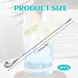 4PCS Stainless Steel Cocktail Bar Spoon Set, 10Inch Spiral Stirrers, Silver