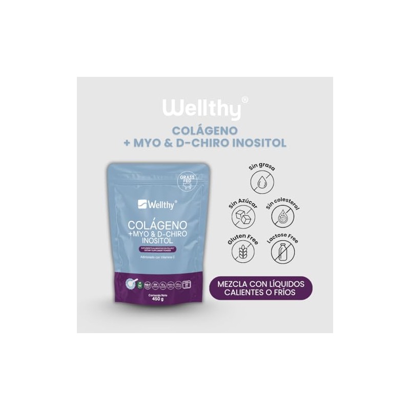 Wellthy Colageno Hidrolizado Myo Chiro Inositol 450g Ratio Azúcar Scoop