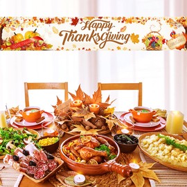 Enjoyfun Happy Fall Banner 9.8 x 1.6 FT Thanksgiving Day Front Porch Decorations Gobble Gobble Turkey Maple Leaves Pumpkin Party Indoor Supplies Autumn Outdoor Yard Sign Decor