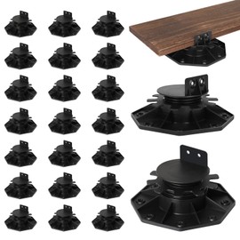 24 Pack Adjustable Deck Support Pedestals, Shed Foundation Base Deck Blocks Floor Raising 1-3/16" to 2-3/8", Joist Support Plastic Pedestals for Outdoor Anti-Corrosive Wood (Black)
