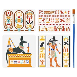 FINGERINSPIRE 4 PCS Egyptian Symbols Stencil for Painting with Brush A4/11.8inch Reusable God Anubis Sphinx Template Hieroglyphic Eye of Horus Stencil Plastic PET Egypt Theme Template for Decor