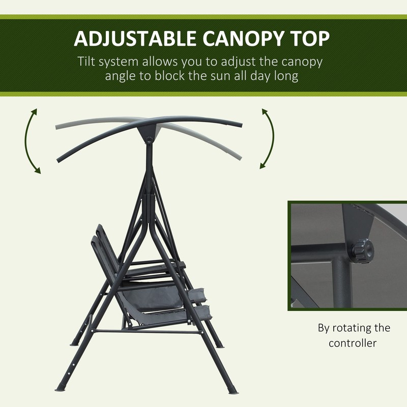 Outsunny 2-Seat Patio Swing Chair, Outdoor Canopy Swing Glider with