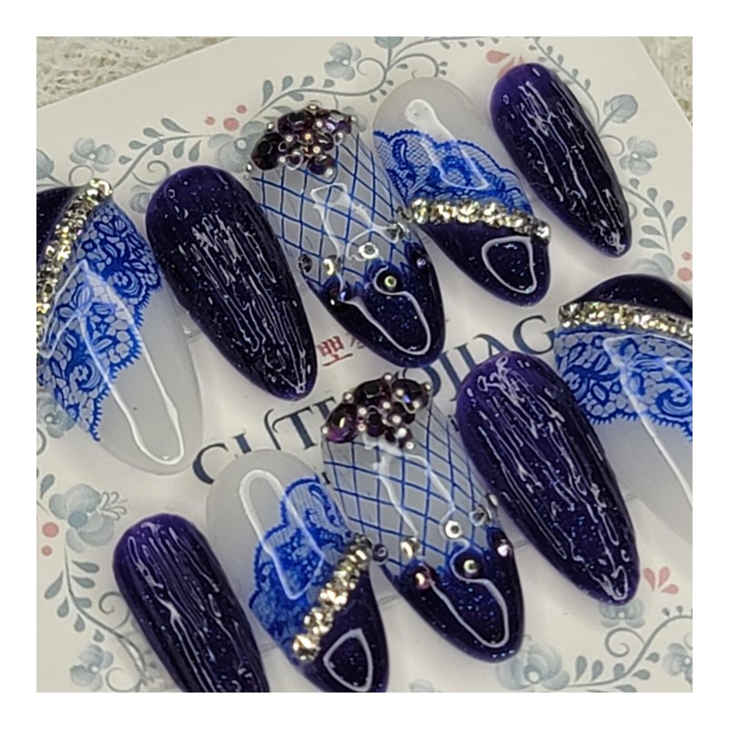 Blue Night Handmade Nail Tips - Almond S / 블루