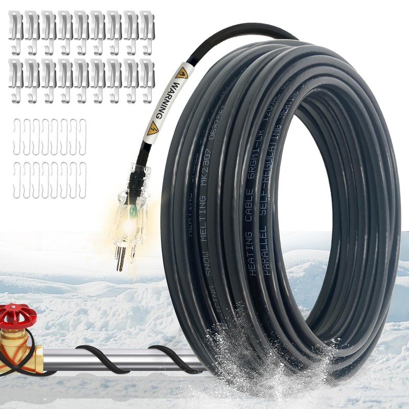 SnulyHeet Electric Heat Cable for Roofs and Gutters with Clips