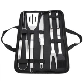 5Pcs/Set Stainless Steel BBQ Tools Barbecue Kit Knife Fork Shovel Brush Clip With Oxford Bag