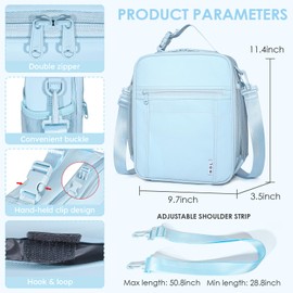 NOL Nylon Waterproof Kids Lunch Bag, Insulated Lunch Bag, Lunch box Cooler, Reusable, Zip Closure with Buckle Handle Holds Lunch Box, Snacks & Water Bottle for School Work, Light blue