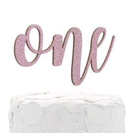 NANASUKO 1st Birthday Cake Topper - one - Double Sided Baby Pink Glitter - Premium Quality Made in USA