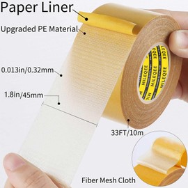 MILEQEE Double Sided Tape Heavy Duty, 1.8in x 33FT(10m), Universal High Tack, Strong Wall Adhesive with Fiberglass Mesh, Sticky Clear Tape, Easy Use Transparent, Hand Tearable, Home Office School