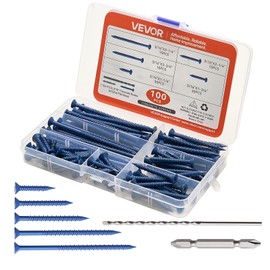 VEVOR Concrete Screws 100 PCS Kit, 3/16 inch 5 Lengths Assortment with Drill Bits, Phillips Head Masonry Screws, Blue Coated Carbon Steel for Concrete Brick Block & Wood
