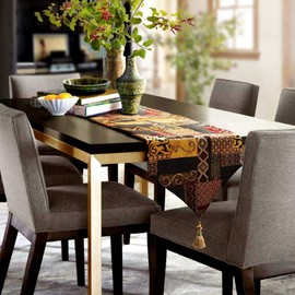 Artbisons Table Runner 108x13 Gold Illusion Luxury Soft Cotton Linen Handmade Tablerunner