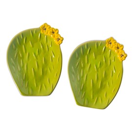 Set Of 2 Ceramic Spoon Rest For Stove Top Cactus Spoon Holder For Stove Cute Kitchen Spoon Holder For Kitchen Counter Green Cooking Spoon Rest With Yellow Flower Decor