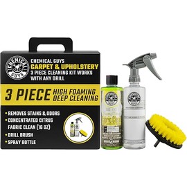 Chemical Guys Foaming Citrus Fabric Clean & Drill Brush Kit - High-Foaming Stain & Odor Remover for Car Carpets, Upholstery & Floor Mats - Deep Cleans & Deodorizes, Citrus Scent - 16 fl oz