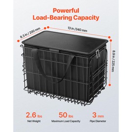 Happybuy Rear Bike Basket, Folding Wire Bicycle Carrier with Cargo Net, Removable Liner Bag & Waterproof Cover, Quick-Release Basket for Adult Men/Women, Ideal for Carrying Dogs, Pets, Fruit