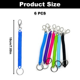 HIZEMLK 6PCS Retractable Spiral Coil keychains, Anti-lost Stretch Cord Keychain Lanyards, Keychain Wrist with Metal Lobster Clasp for keys Wallet Card Safety