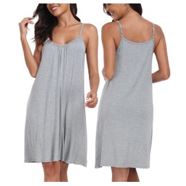 Trek Forte Sleepwear Women's Sleeveless Nightdress Sexy Summer Negligee V-Neck Full Slip Underdress Pyjamas, lightgrey