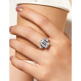 Michooyel 6.5cttw Emerald Cut Cubic Zirconia Engagement Ring 3-Stone Wedding Promise Ring Sterling Silver Women's Ring