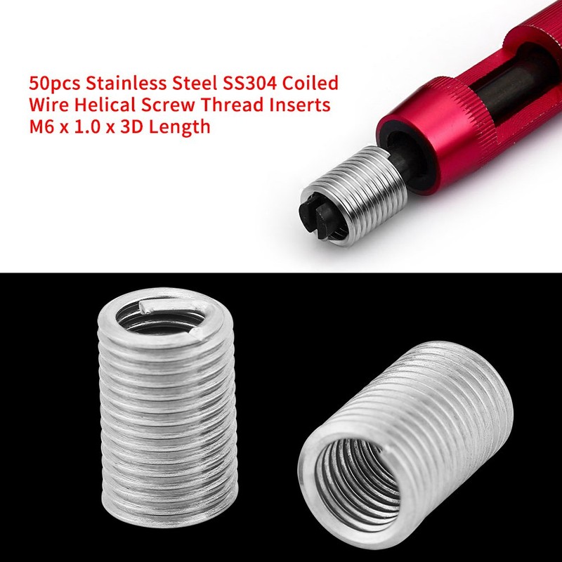 50pcs Stainless Steel Thread Repair Insert M6 x 1.0 x
