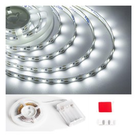 Marreal Battery Powered LED Strip Lights, 6.6FT 120 LED Battery Operated White LED Strip Lights for Shelves and Under Cabinet Indoor Use. (not Included Batteries)
