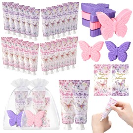 Loopeer 24 Sets Butterfly Baby Shower Favors for Guests Butterfly Soap Gifts Purple Party Favors with Thank You Cards Organza Bag for Gender Reveal Baptism Decorations Wedding Bridal Return Gift