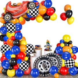 Race Car Birthday Party Decorations, 135 Pcs Race Car Balloons Kit, There are 43 Inch Racing Cars and 26 Inch Large tire Balloons, Used for Race Car Party Decoration
