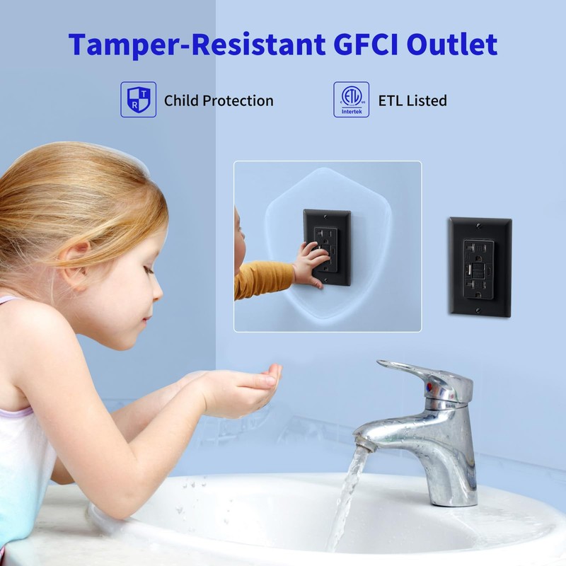Suplevel 20 Amp Self-Test GFCI Outlet Combination with USB Type