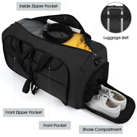 Lubardy Travel Duffle Bag for Men Sports Bag Foldable Weekend Overnight Bag Women Water Resistant Holdall Bag with Toiletry Bags Black 65L