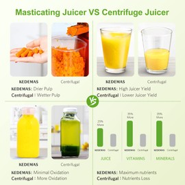 Kedemas Cold Press Juicer Machine Easy to Clean - Slow Masticating Juicers with Reverse Function - Orange Juicer with Cleaning Brush and 2 Cups - Quiet Freshly Squeezed - Silver