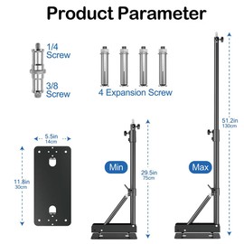 Adjustable Ring Light Mount Stand, 29'' to 51''(75-130cm) Extension, 180 Degree Rotation Mounting Arm Bracket, 3/8 & 1/4 Screw for Photography Light, Monolight, Softbox, Umbrella, Reflector