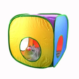 Foldable Square Colorful Cat Pop Up Tent,Pop Up Cat Cube,Multi-use Playhouse Tent Foldable Cube Breathable,Matches with Most Tubes,Built in Bell for Indoor to Hide Play and Sleep1