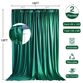 QICAIYUN 10x12ft Wedding Curtains Emerald Green Backdrop for Wedding Ceremony Baby Shower Party Engagement Bridal Shower Home Window Decorations W5' x H12'2 Panels YUNBSDJ175