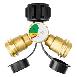 CALPOSE Propane Splitter, Propane Tank Y Splitter Adapter with Gauge, Fit for BBQ Grills, Camping Stoves, Gas Burners, Heater