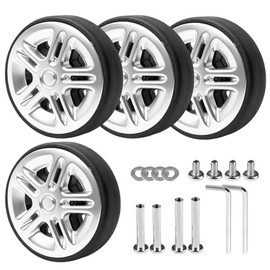 Set of 4 Suitcase Replacement Wheels, 50 x 12 mm Black Suitcase Castors Replacement Wheels with Spare Parts Repair Set Wear-resistant Universal Wheels PU Rubber Luggage Wheels for Trolleys Replacement Wheel